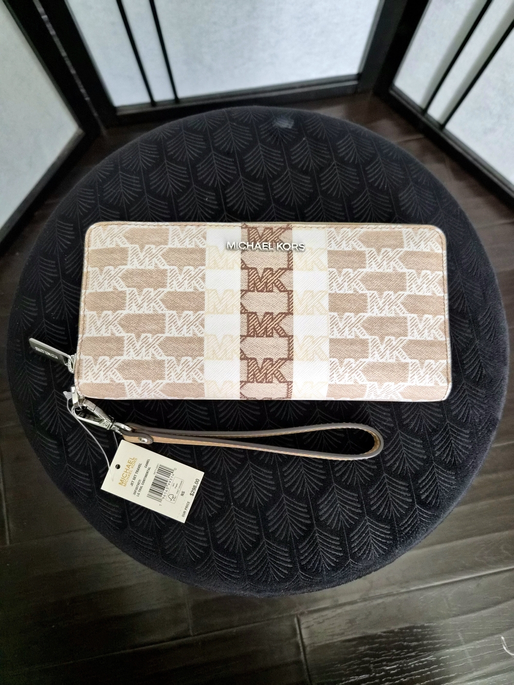 Michael Kors Brown, Beige And Gold Signature Wristlet Wallet